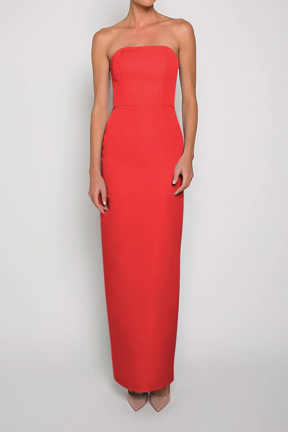 Silk Faille Strapless Column Gown with Bow Convertible Skirt