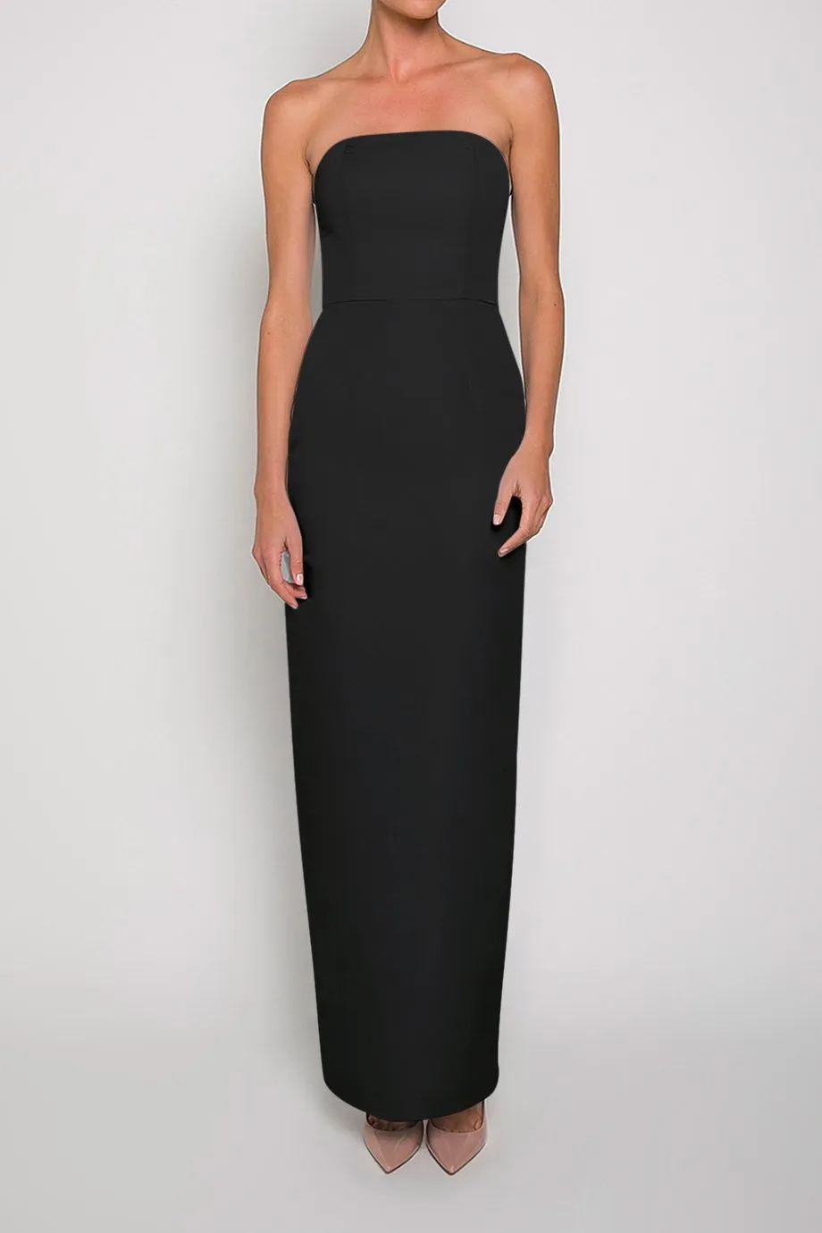 Silk Faille Strapless Column Gown with Bow Convertible Skirt