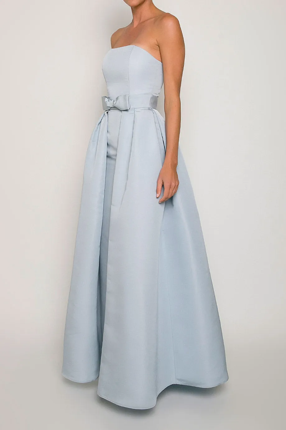 Silk Faille Strapless Column Gown with Bow Convertible Skirt