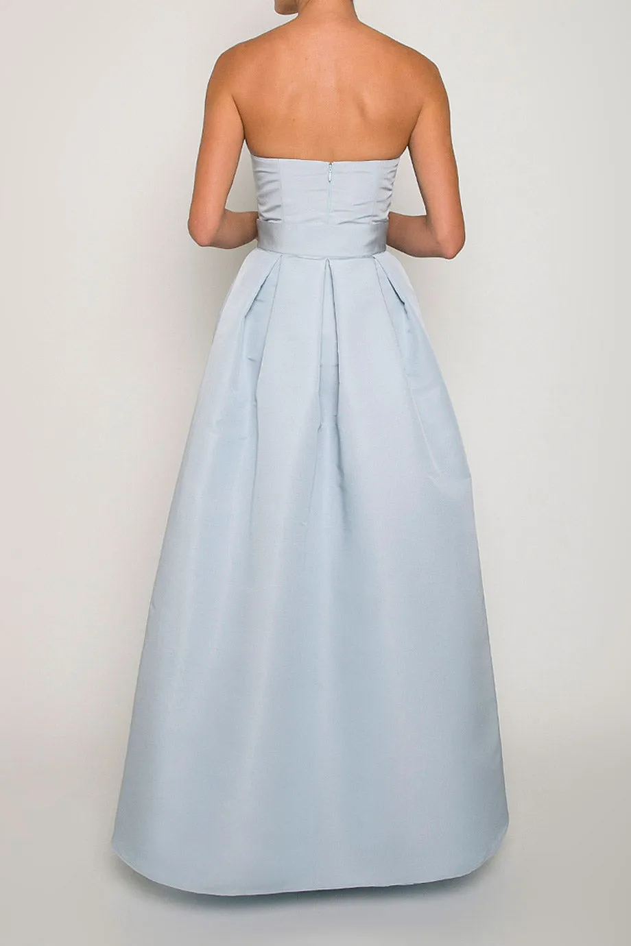 Silk Faille Strapless Column Gown with Bow Convertible Skirt
