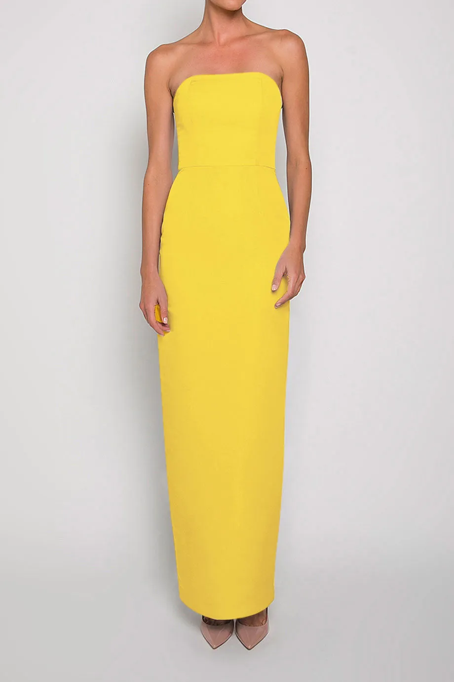 Silk Faille Strapless Column Gown with Bow Convertible Skirt