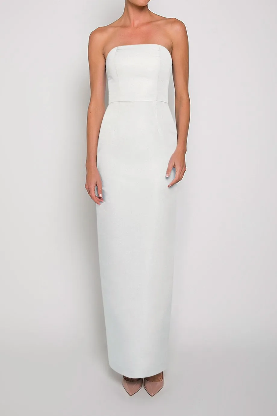 Silk Faille Strapless Column Gown with Bow Convertible Skirt