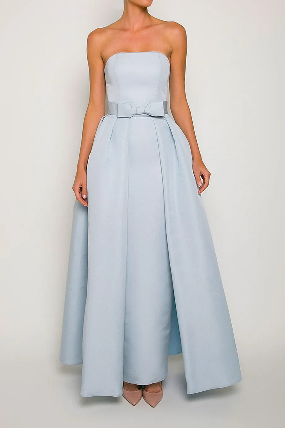 Silk Faille Strapless Column Gown with Bow Convertible Skirt