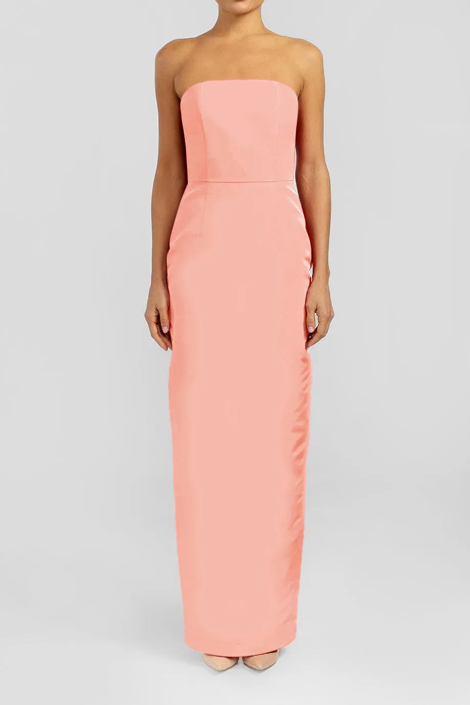 Silk Faille Strapless Column Gown with Bow Convertible Skirt