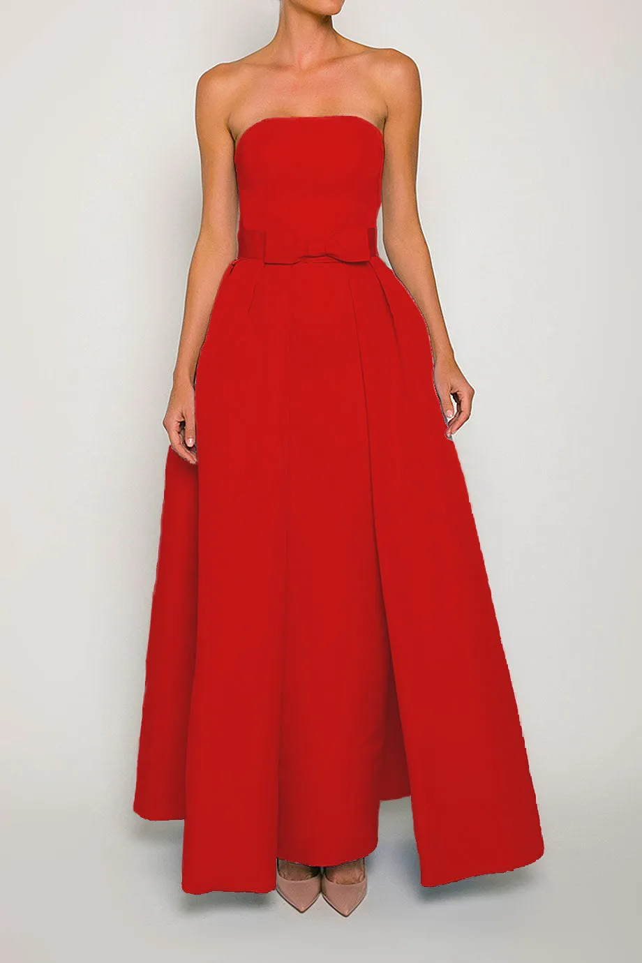 Silk Faille Strapless Column Gown with Bow Convertible Skirt