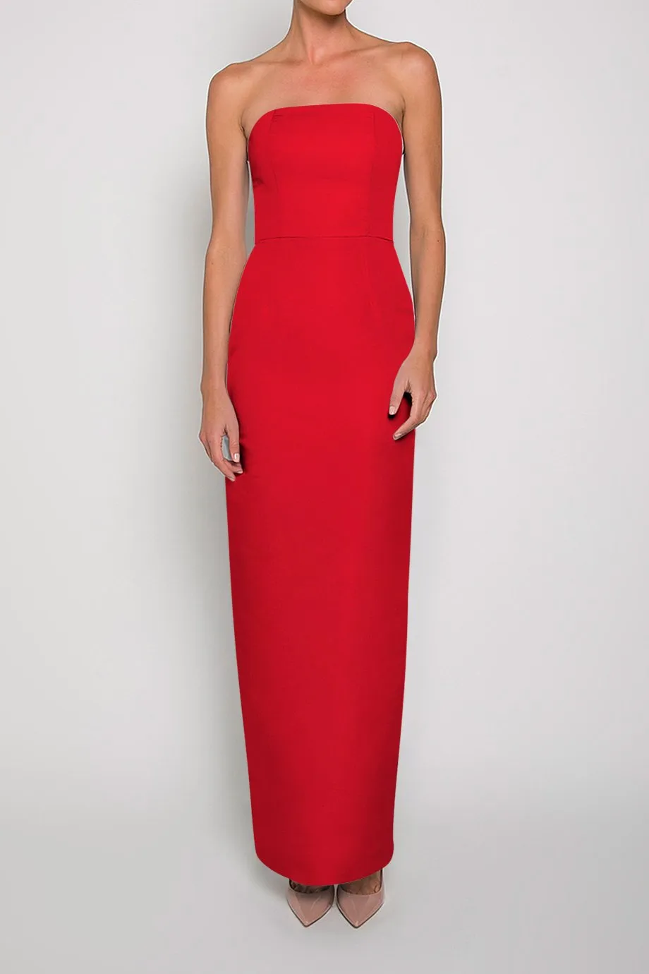 Silk Faille Strapless Column Gown with Bow Convertible Skirt