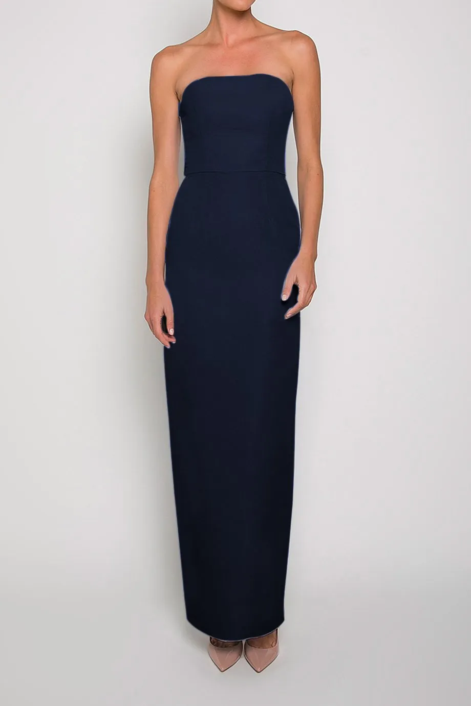 Silk Faille Strapless Column Gown with Bow Convertible Skirt