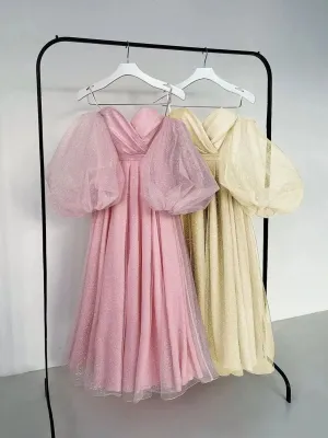 Simple sweetheart neck tulle tea length prom dress, tulle formal dress
