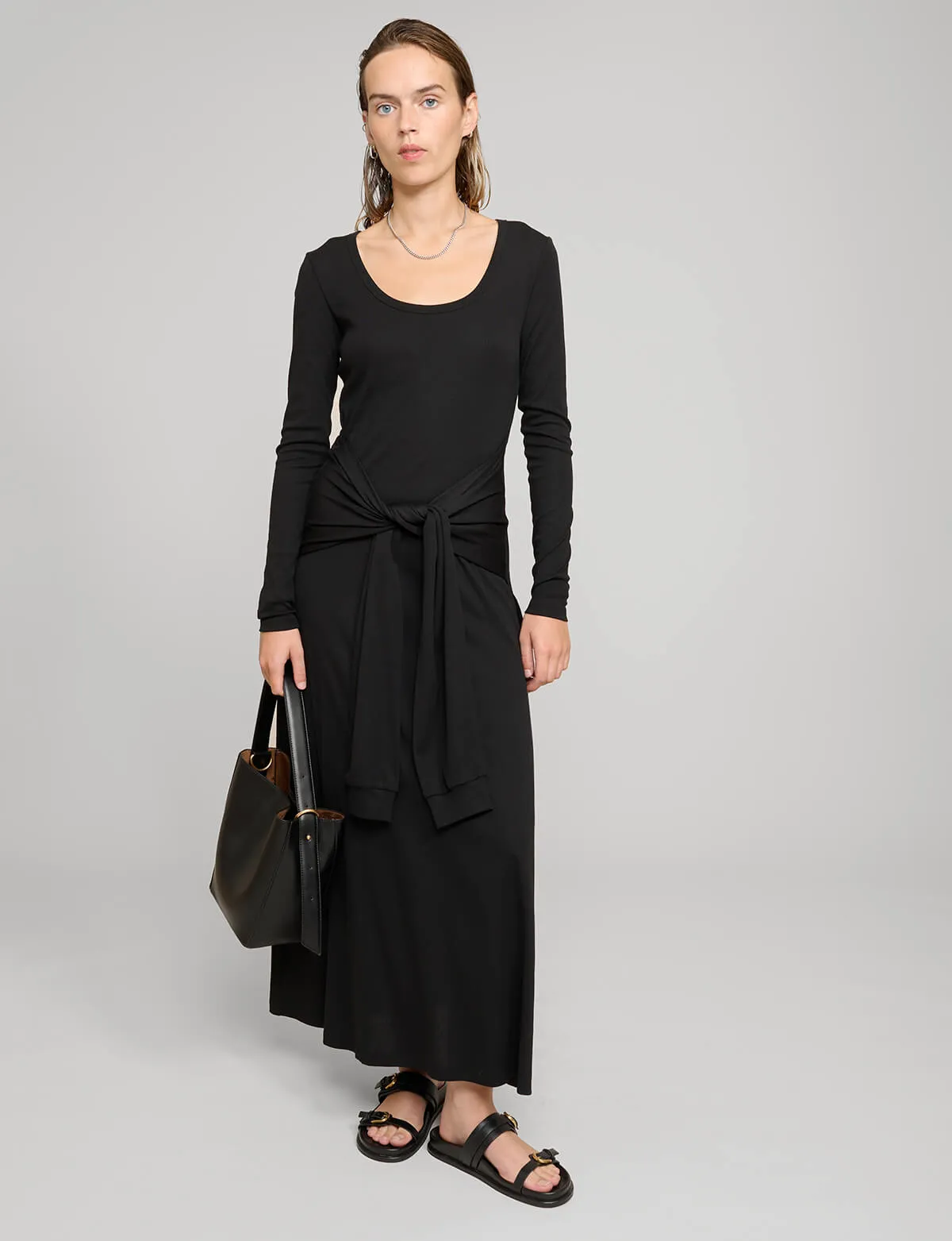 Sleeve-Tie Long Sleeve Dress