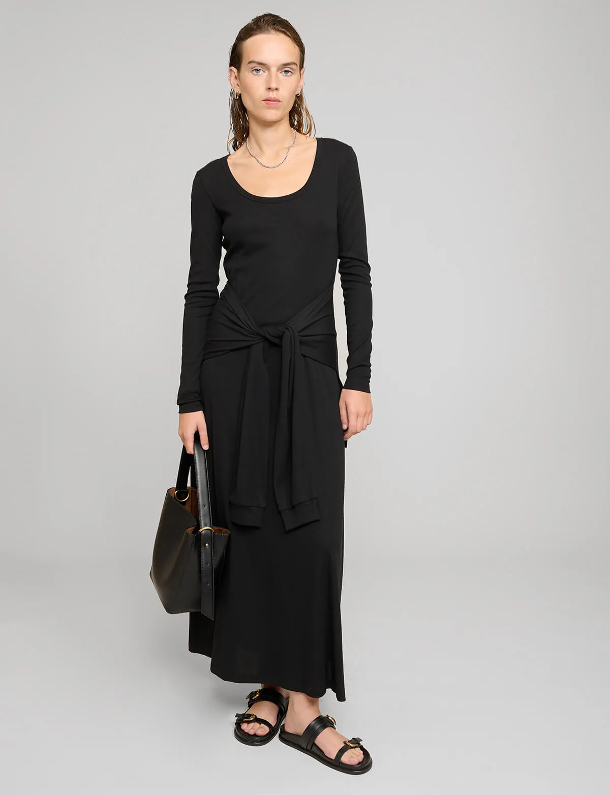 Sleeve-Tie Long Sleeve Dress