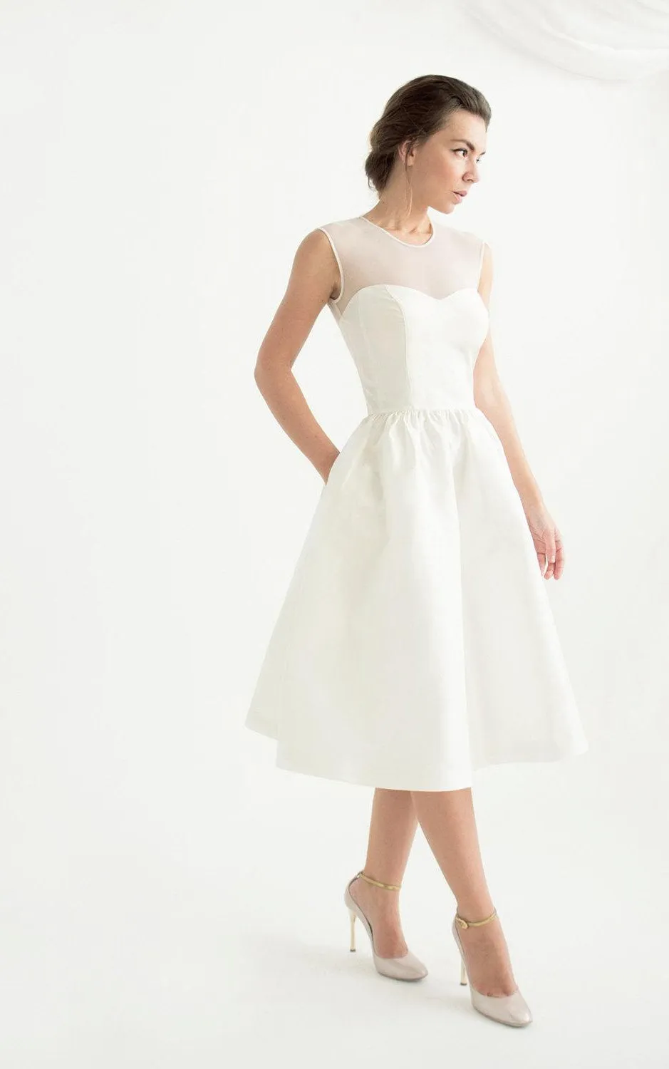 Sleeve Zipper Sleeveless Sweetheart Taffeta Dress-711748