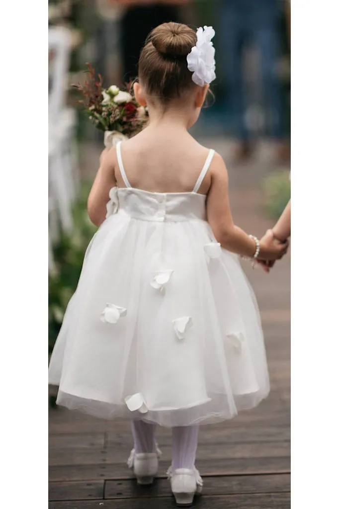 Sleeveless Tulle Handmade Flowers Applique Spaghetti Strap Flower Girl Dresses OHR033