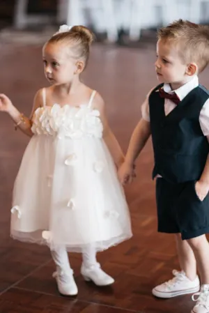 Sleeveless Tulle Handmade Flowers Applique Spaghetti Strap Flower Girl Dresses OHR033