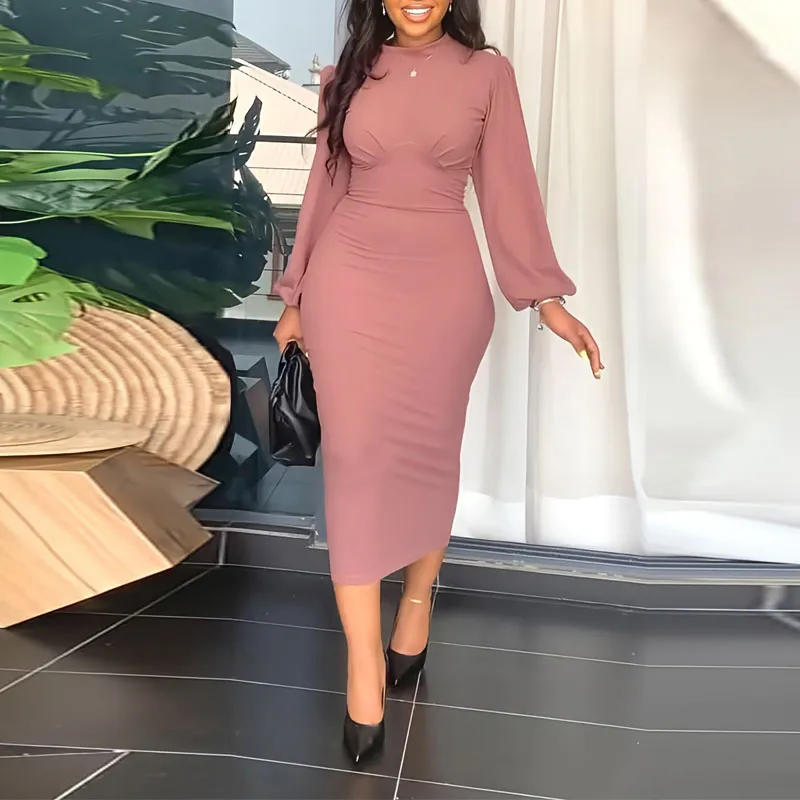 Solid Slit Sleeve Wrap Midi Dress