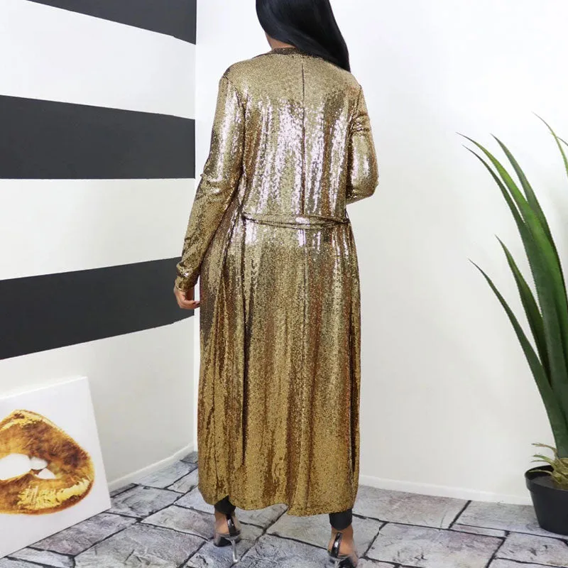 Solid V-Neck Long Sleeve Belted Dress