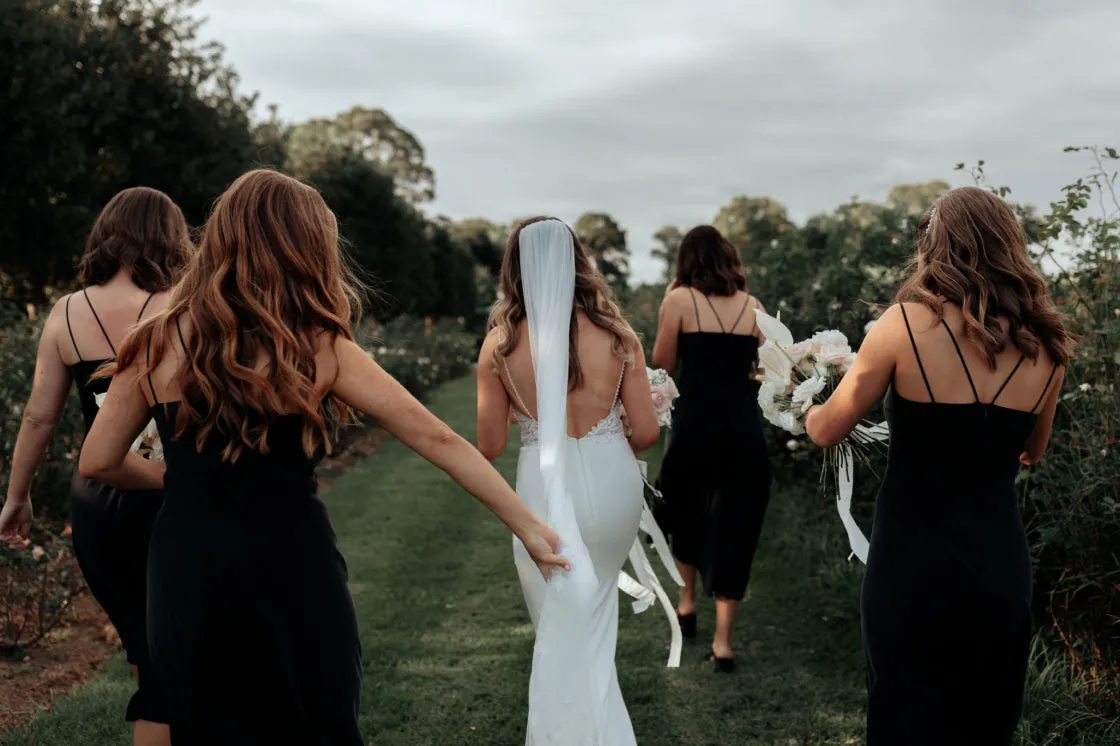 Spaghetti Strap Black Mermaid Tea Length Cheap Bridesmaid Dresses, BDS0104