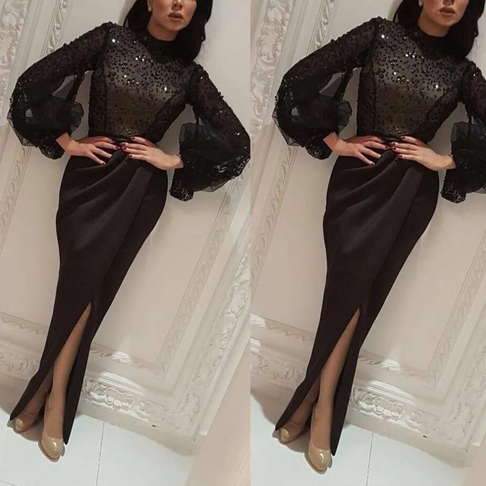 sparkle black evening dresses for women flare sleeve mermaid elegant long evening gown formal dress