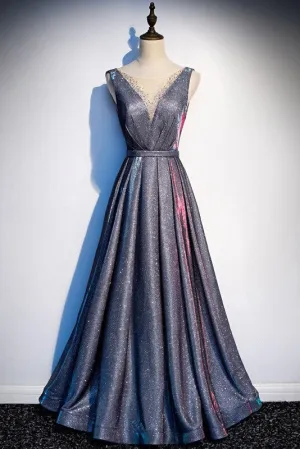 Sparkly Long A-line Scoop Neckling Prom Dresses For Teens Homecoming Dresses