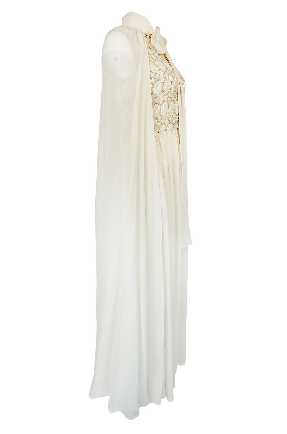 Spring 1961 Balmain Haute Couture Lesage Ivory Beaded Dress w Detachable Cape