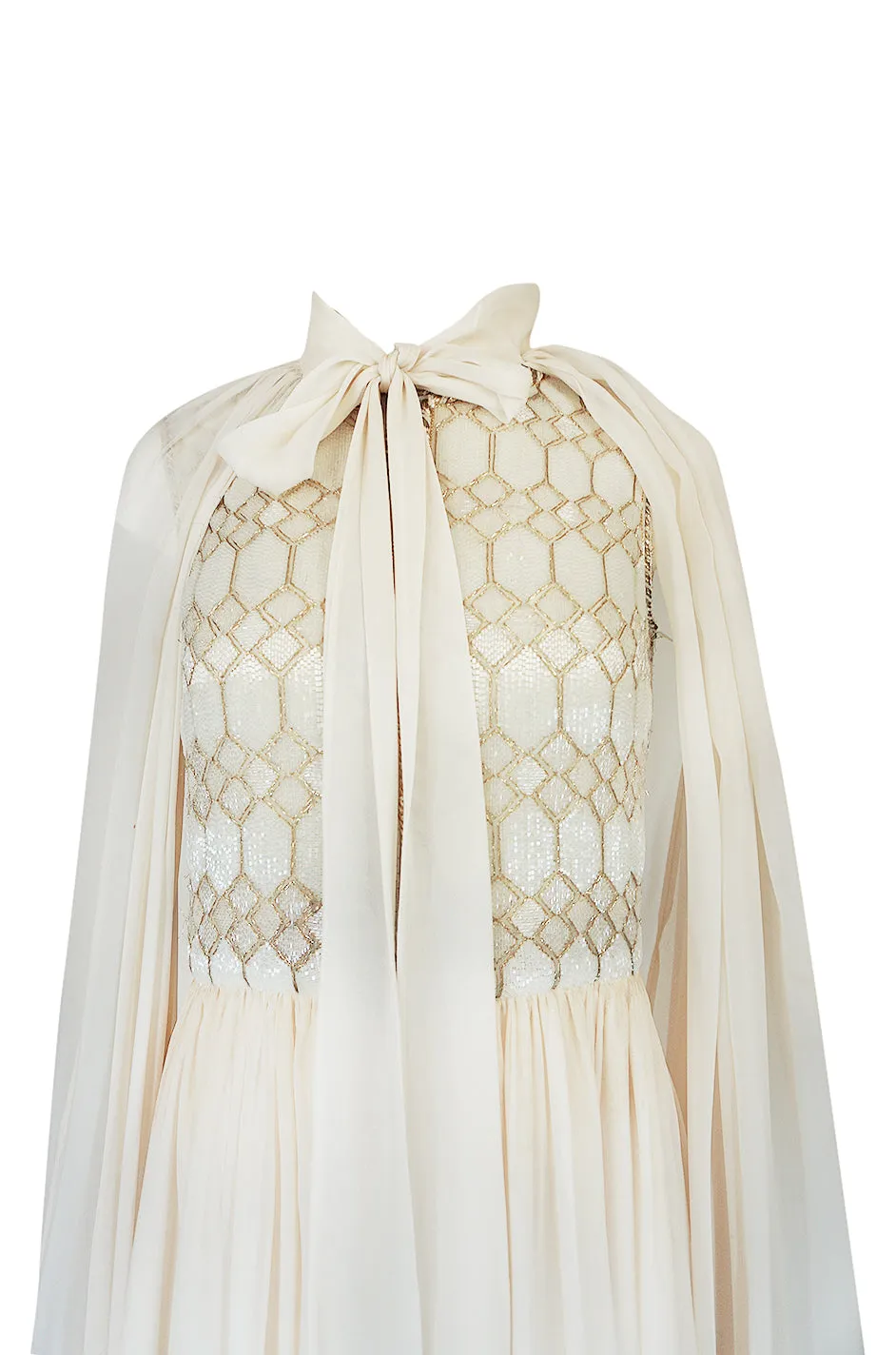 Spring 1961 Balmain Haute Couture Lesage Ivory Beaded Dress w Detachable Cape