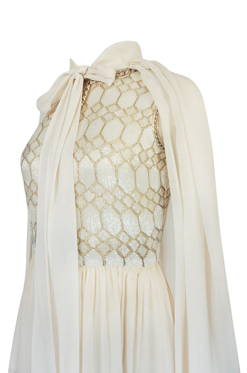 Spring 1961 Balmain Haute Couture Lesage Ivory Beaded Dress w Detachable Cape