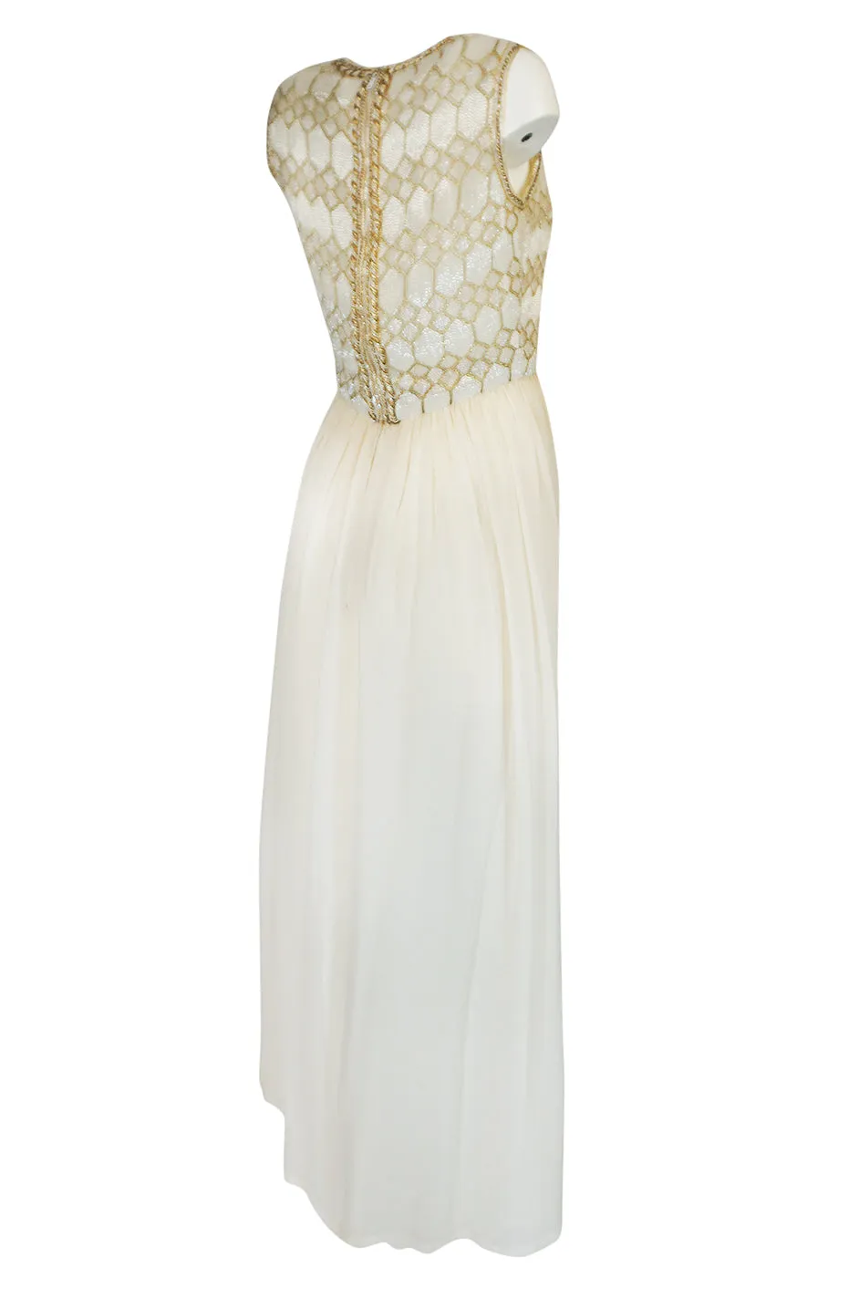 Spring 1961 Balmain Haute Couture Lesage Ivory Beaded Dress w Detachable Cape