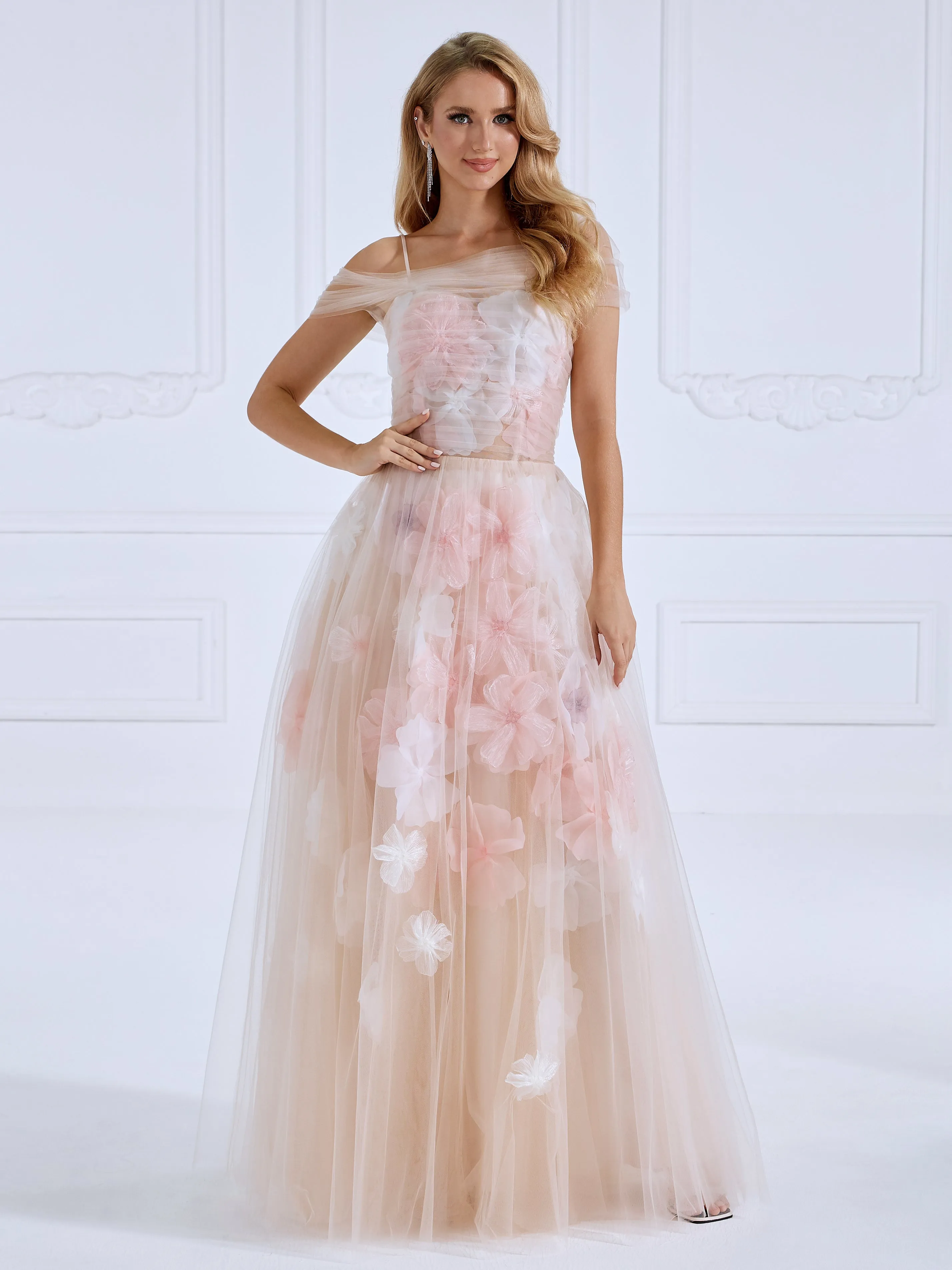 Strapless Corset Bodice Handmade Floral Applique Prom Dress Photo Shoot Gown #3363