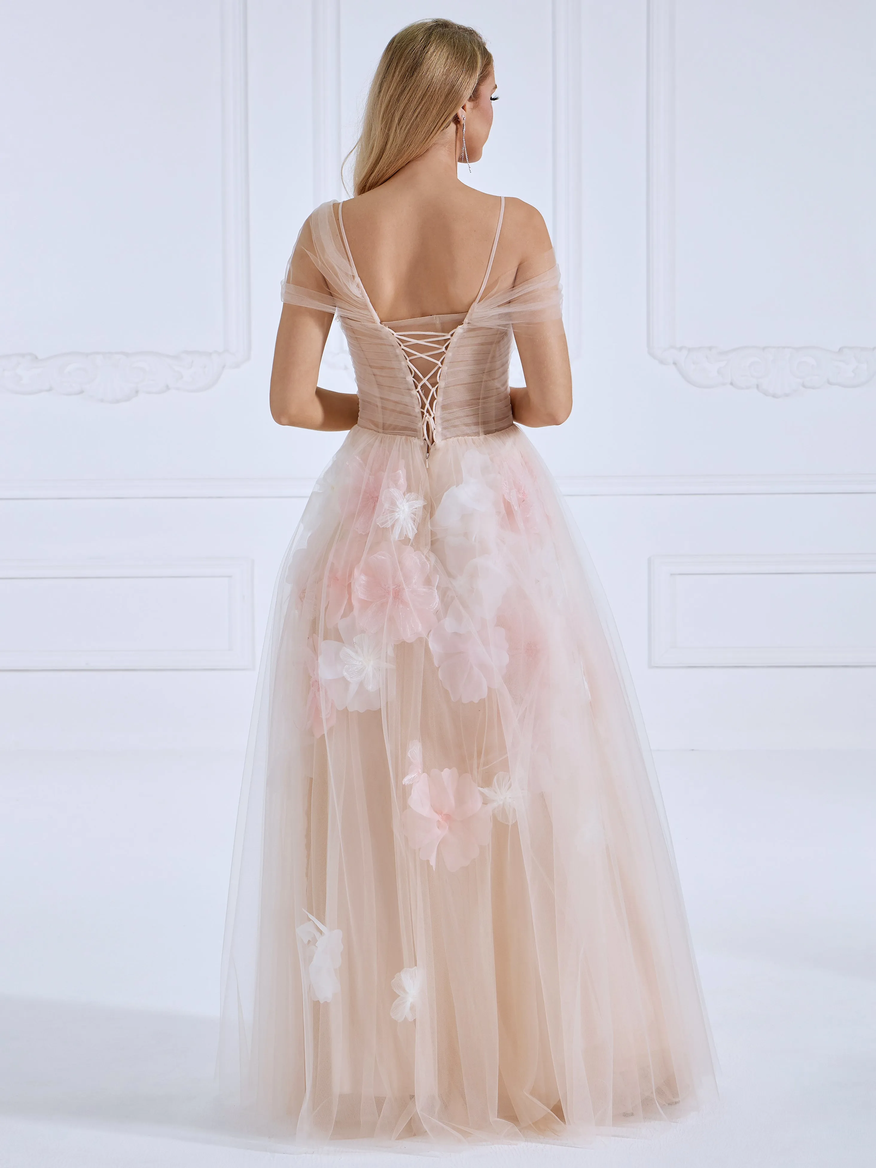 Strapless Corset Bodice Handmade Floral Applique Prom Dress Photo Shoot Gown #3363