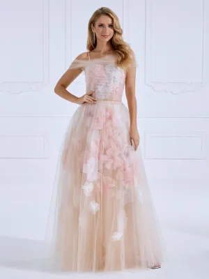 Strapless Corset Bodice Handmade Floral Applique Prom Dress Photo Shoot Gown #3363