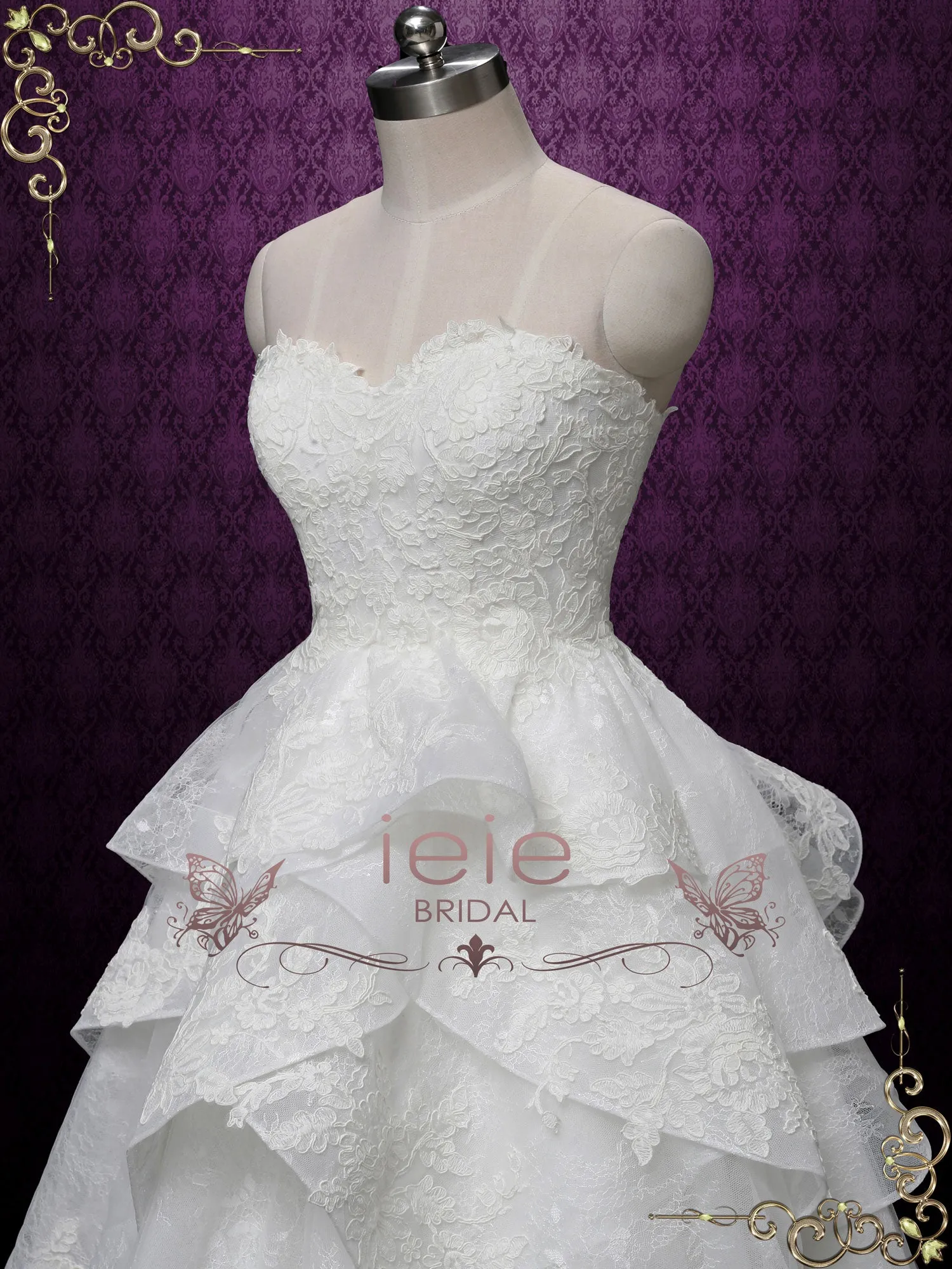 Strapless Lace Wedding Dress with Ruffle Layered Skirt MICKENZIE