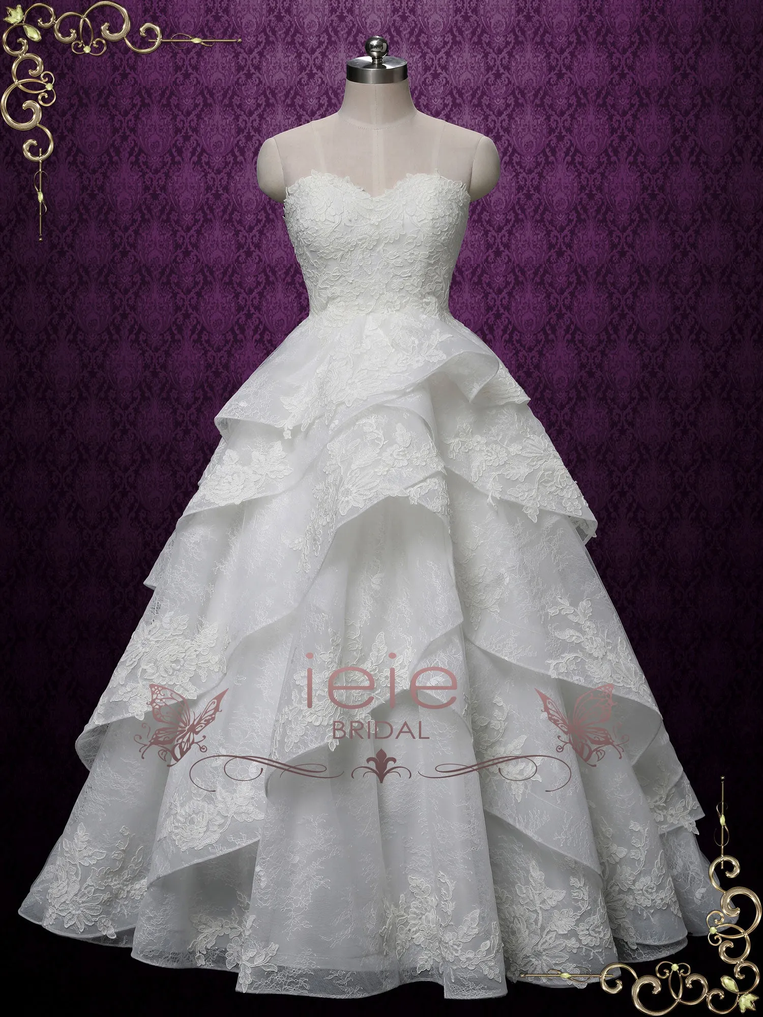 Strapless Lace Wedding Dress with Ruffle Layered Skirt MICKENZIE