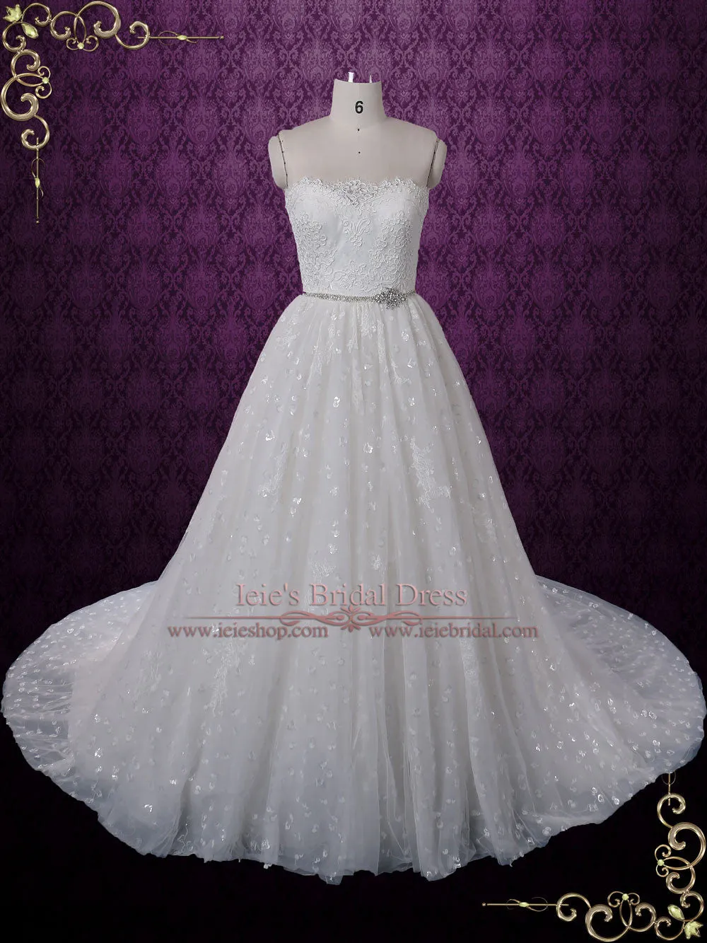 Strapless Princess Style Lace Ball Gown Wedding Dress | Claret
