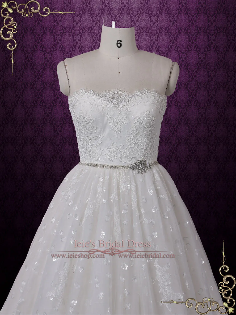 Strapless Princess Style Lace Ball Gown Wedding Dress | Claret