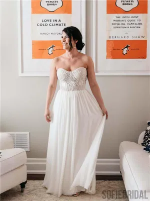 Strapless Sweetheart Floor-length Appliques Long Chiffon Wedding Dresses, WD0483