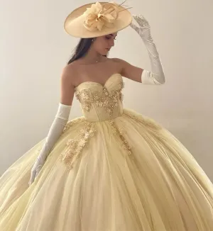 Strapless Tulle Ball Gown Yellow Sweetheart Quinceanera Dresses