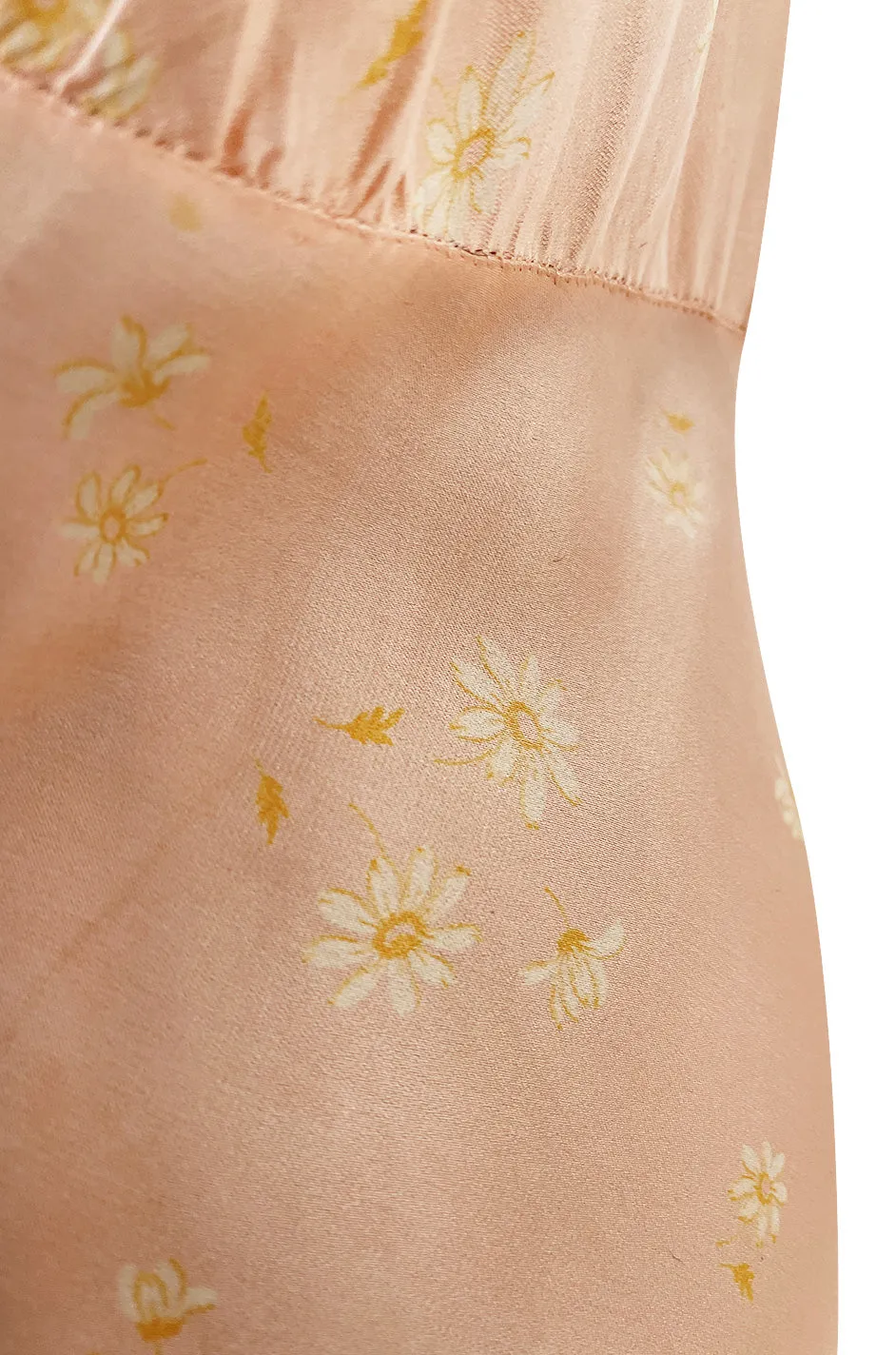 Stunning 1930s Bias Cut Soft Peach Pink Silk Lingerie Dress w Floral Daisy Print