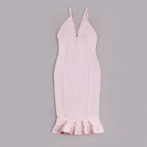 Summer Bandage Dress Women Celebrity Party Spaghetti Strap V-Neck Sexy Night Club Midi Mermaid Bodycon Vestido