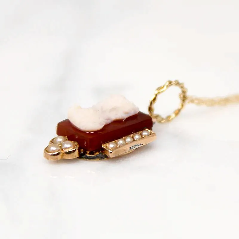 Sweet Little Cameo Pendant Framed in Gold & Pearls