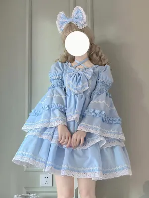 Sweet Lolita Dress Polyester Long Sleeves Dress Adjustable Elastic
