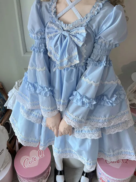Sweet Lolita Dress Polyester Long Sleeves Dress Adjustable Elastic