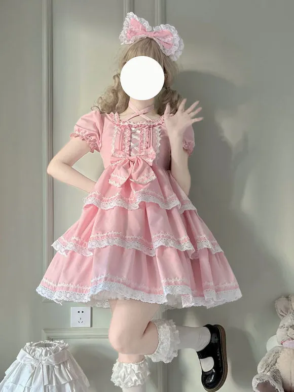 Sweet Lolita Dress Polyester Long Sleeves Dress Adjustable Elastic