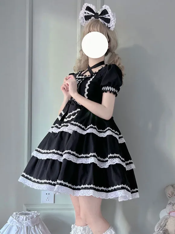 Sweet Lolita Dress Polyester Long Sleeves Dress Adjustable Elastic