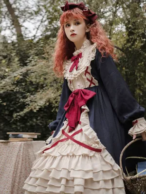 Sweet Lolita OP Dress Ruffles Bows Long Sleeves Pink Tea Party Lolita One Piece Dresses
