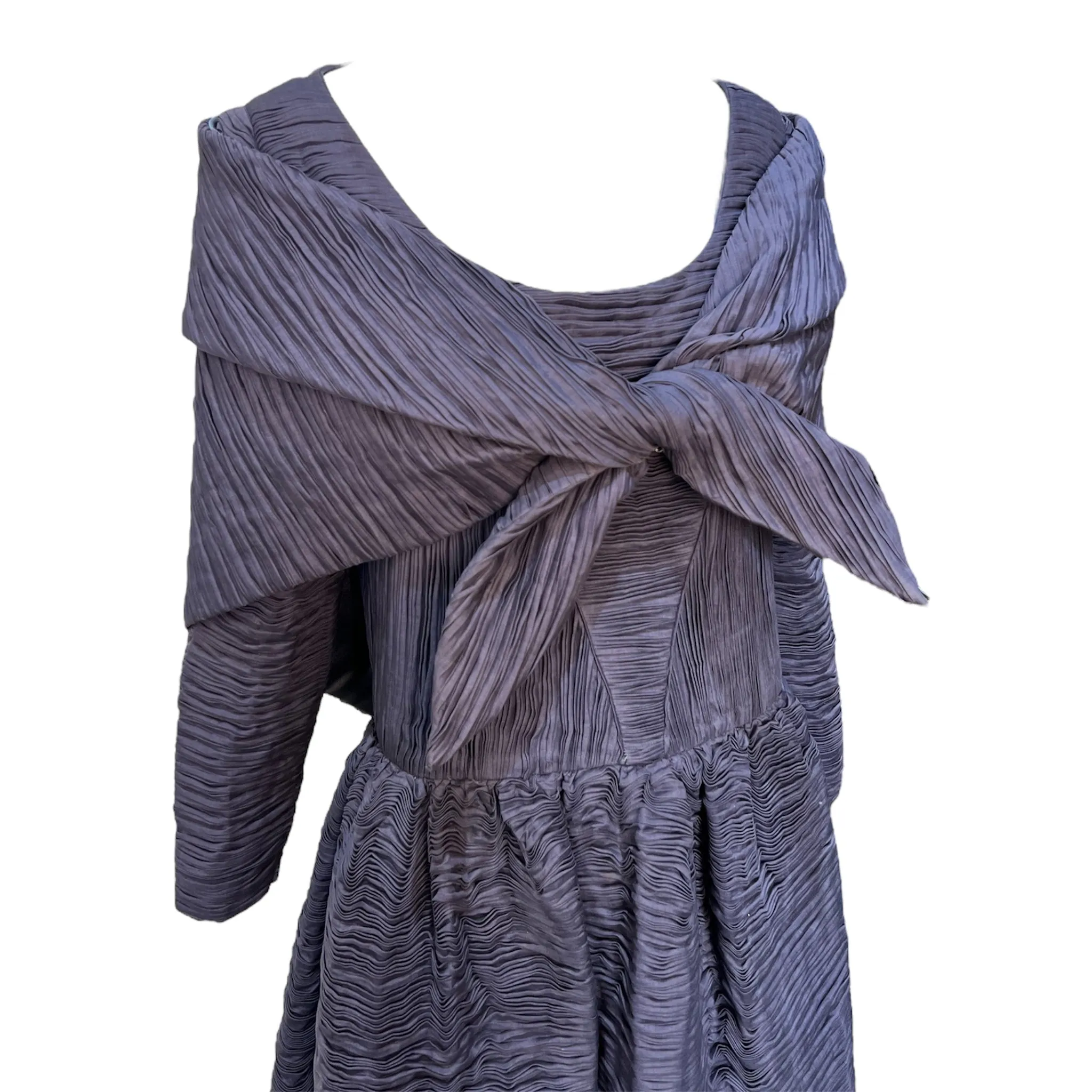Sybil Connelly 1950's/1960's Muted Periwinkle Pleated Irish Linen Gown   Stole