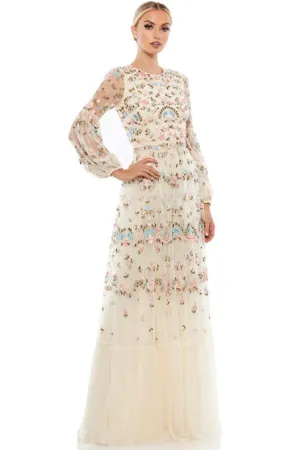 Sydney Embroidered Gown in Ivory by Mac Duggal - RENTAL