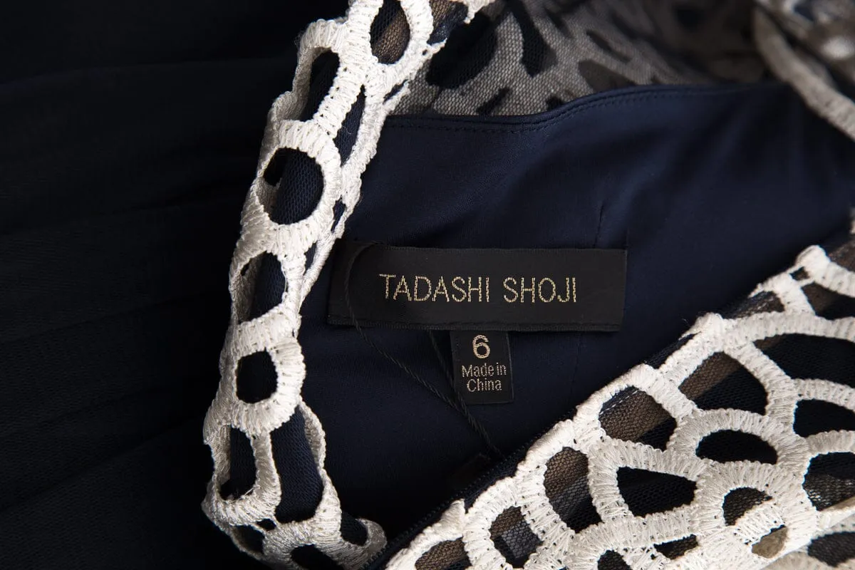 Tadashi Shoji White & Navy Knit Lace Gown SZ 6