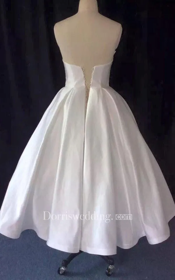 Taffeta A-Line Strapless Tea Length Ball Gown-ET_711325