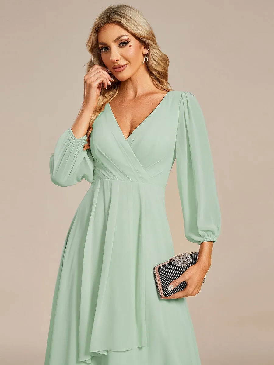 Tammy long sleeved midi high low chiffon dress