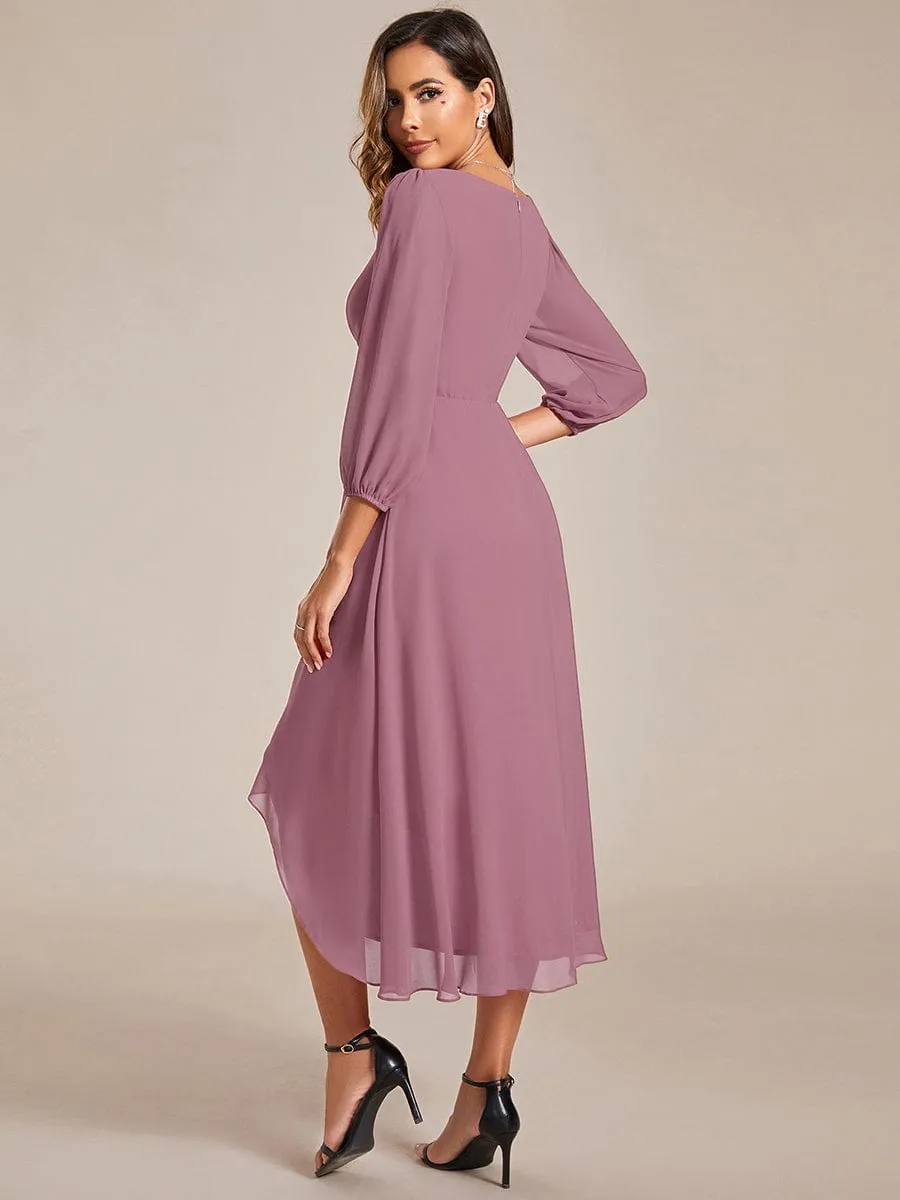Tammy long sleeved midi high low chiffon dress