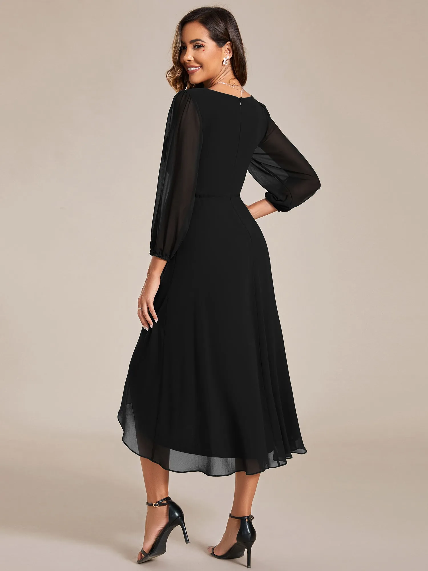 Tammy long sleeved midi high low chiffon dress